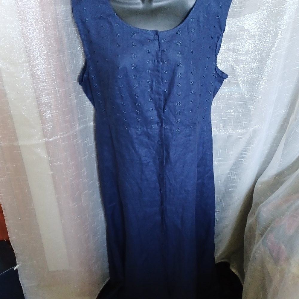 Spencer Tyler linen women's dress, sleeveless, navy, Sz L, NWT